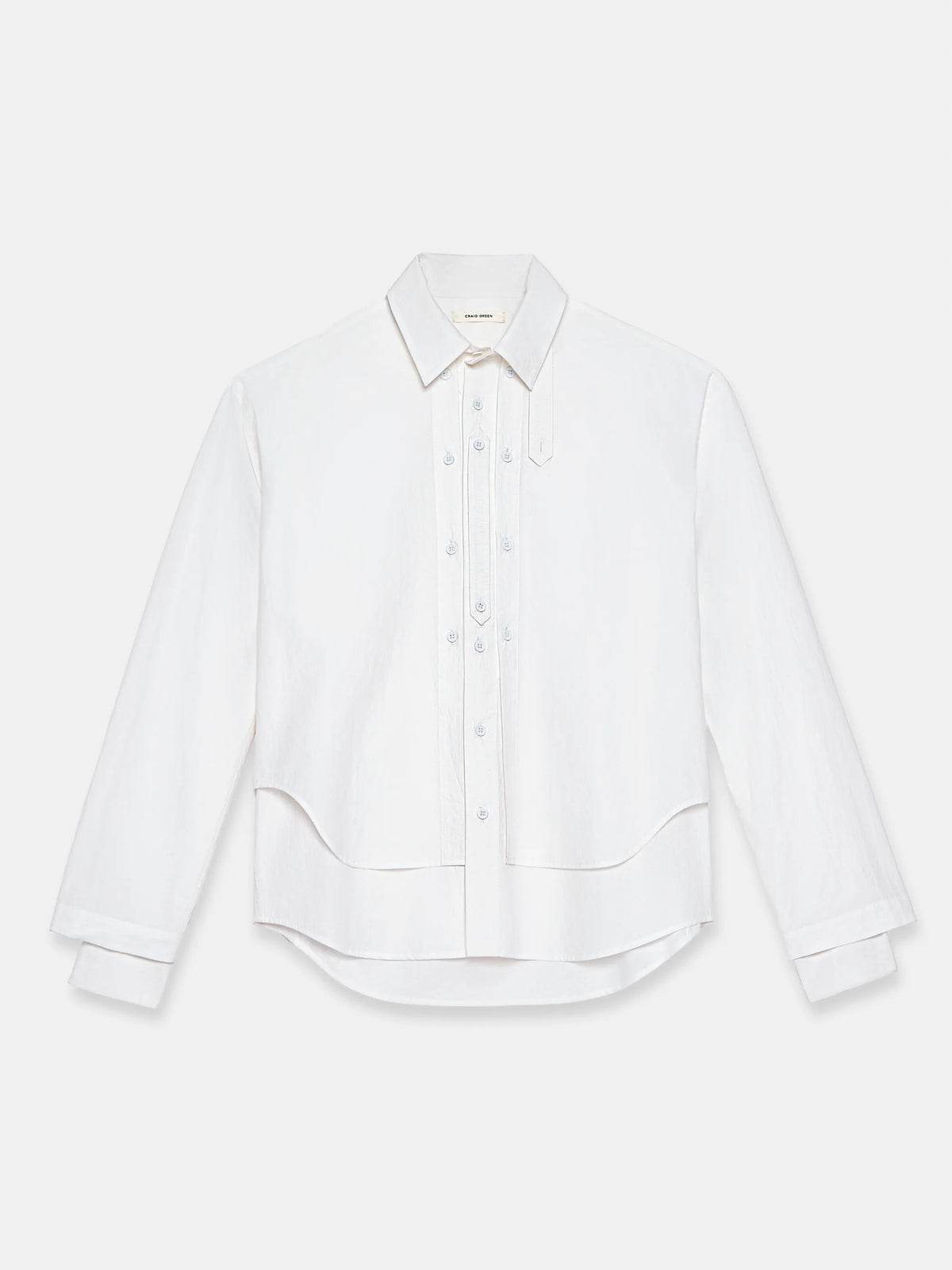 Craig Green white layered shirt flat front view showing the structural design